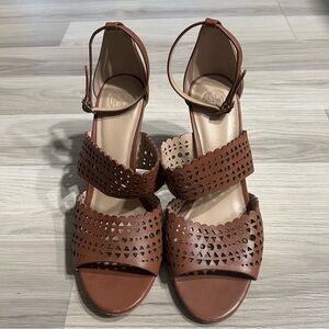Tory Burch Dress Sandals Sz 8.5 M Shoe Brown Leather Gladiator Wedge Heel Shoes
